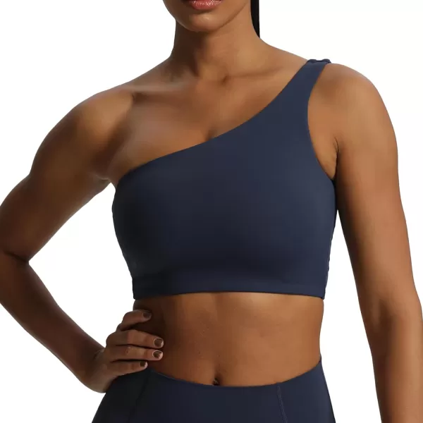 Aoxjox Womens One Shoulder Thalia Asymmetrical Tie Sports Bras Workout Crisscross Gym Yoga Crop Tank TopNavy