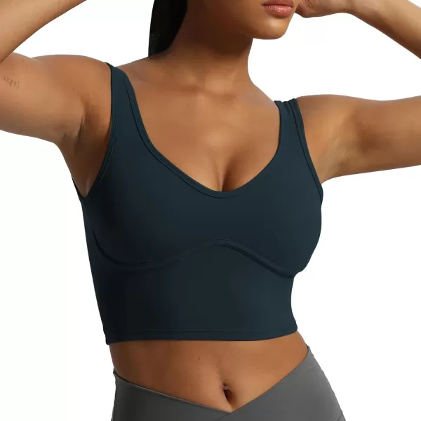 Aoxjox Womens Workout Brooke Tank Crop Curve Longline Fitness Sports Bras Padded Training Gym Bra Yoga TopBlueberry