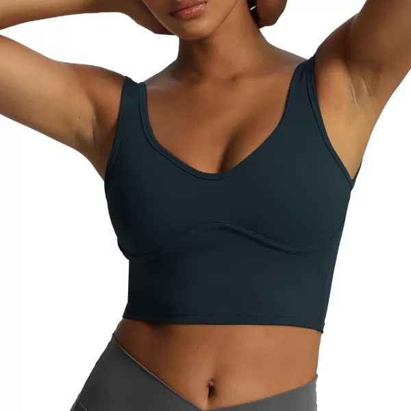 Aoxjox Womens Workout Brooke Tank Crop Curve Longline Fitness Sports Bras Padded Training Gym Bra Yoga TopBlueberry