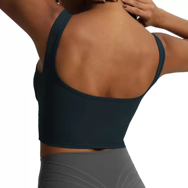Aoxjox Womens Workout Brooke Tank Crop Curve Longline Fitness Sports Bras Padded Training Gym Bra Yoga TopBlueberry