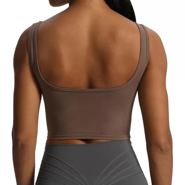 Aoxjox Womens Workout Brooke Tank Crop Curve Longline Fitness Sports Bras Padded Training Gym Bra Yoga TopFudge Coffee