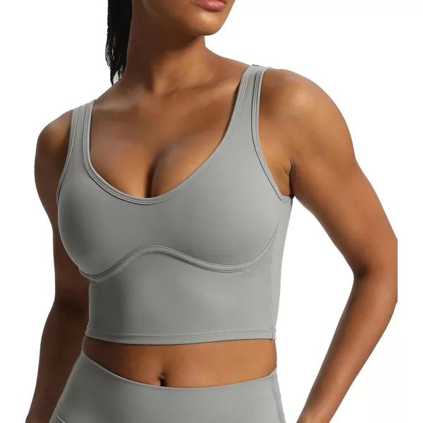 Aoxjox Womens Workout Brooke Tank Crop Curve Longline Fitness Sports Bras Padded Training Gym Bra Yoga TopGrey