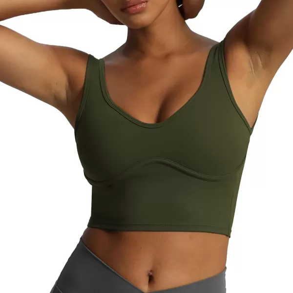 Aoxjox Womens Workout Brooke Tank Crop Curve Longline Fitness Sports Bras Padded Training Gym Bra Yoga TopOlive Green