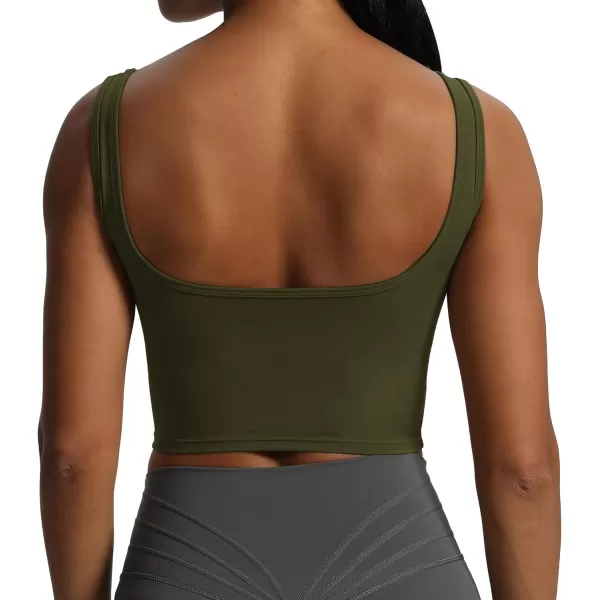 Aoxjox Womens Workout Brooke Tank Crop Curve Longline Fitness Sports Bras Padded Training Gym Bra Yoga TopOlive Green