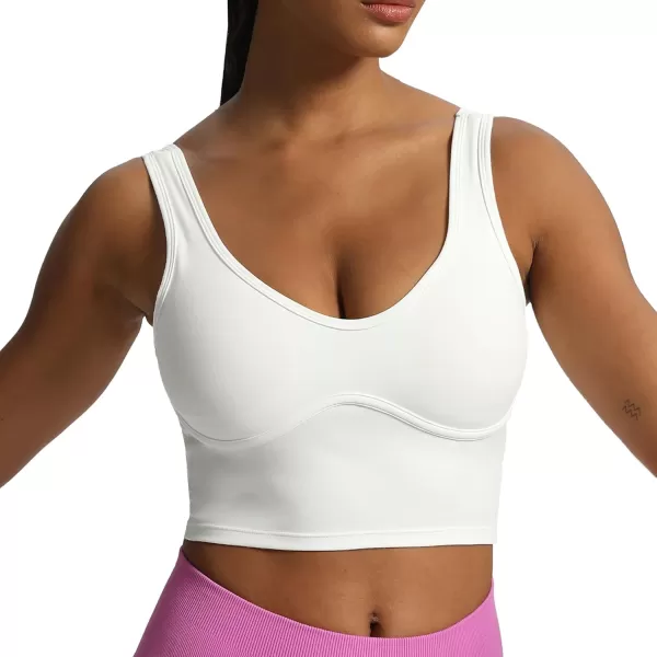 Aoxjox Womens Workout Brooke Tank Crop Curve Longline Fitness Sports Bras Padded Training Gym Bra Yoga TopWhite