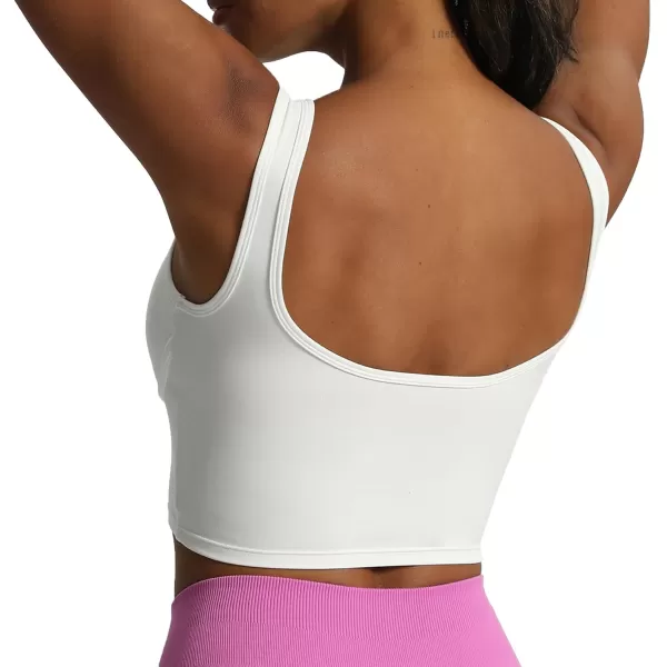 Aoxjox Womens Workout Brooke Tank Crop Curve Longline Fitness Sports Bras Padded Training Gym Bra Yoga TopWhite