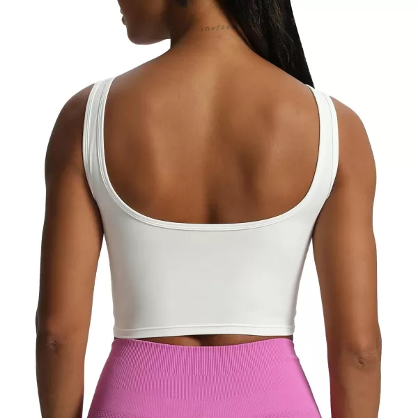 Aoxjox Womens Workout Brooke Tank Crop Curve Longline Fitness Sports Bras Padded Training Gym Bra Yoga TopWhite