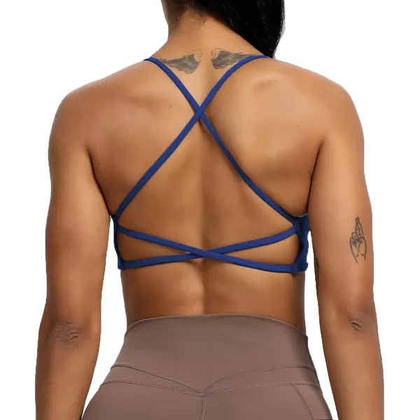 Aoxjox Womens Workout Sports Bras Fitness Backless Padded Ivy Low Impact Bra Yoga Crop Tank TopBellwether Blue