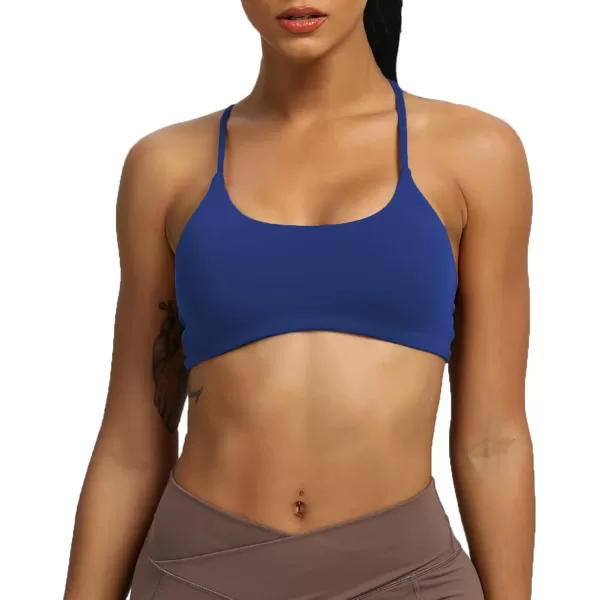 Aoxjox Womens Workout Sports Bras Fitness Backless Padded Ivy Low Impact Bra Yoga Crop Tank TopBellwether Blue
