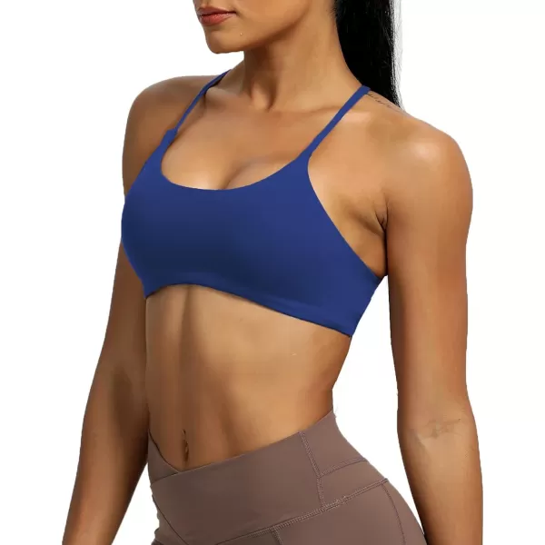 Aoxjox Womens Workout Sports Bras Fitness Backless Padded Ivy Low Impact Bra Yoga Crop Tank TopBellwether Blue