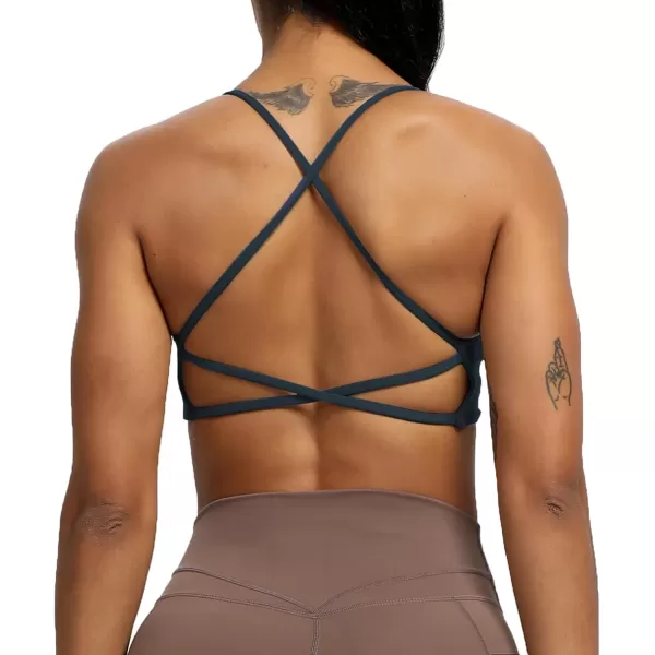 Aoxjox Womens Workout Sports Bras Fitness Backless Padded Ivy Low Impact Bra Yoga Crop Tank TopBlueberry