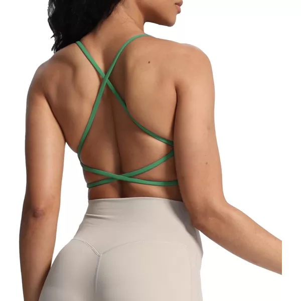 Aoxjox Womens Workout Sports Bras Fitness Backless Padded Ivy Low Impact Bra Yoga Crop Tank TopBottle Green