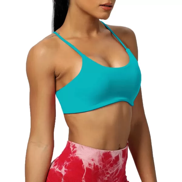 Aoxjox Womens Workout Sports Bras Fitness Backless Padded Ivy Low Impact Bra Yoga Crop Tank TopCascade Blue