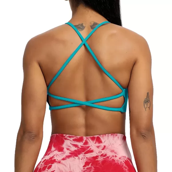 Aoxjox Womens Workout Sports Bras Fitness Backless Padded Ivy Low Impact Bra Yoga Crop Tank TopCascade Blue