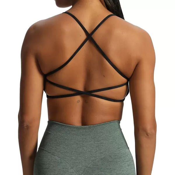 Aoxjox Womens Workout Sports Bras Fitness Backless Padded Ivy Low Impact Bra Yoga Crop Tank TopCloud Black