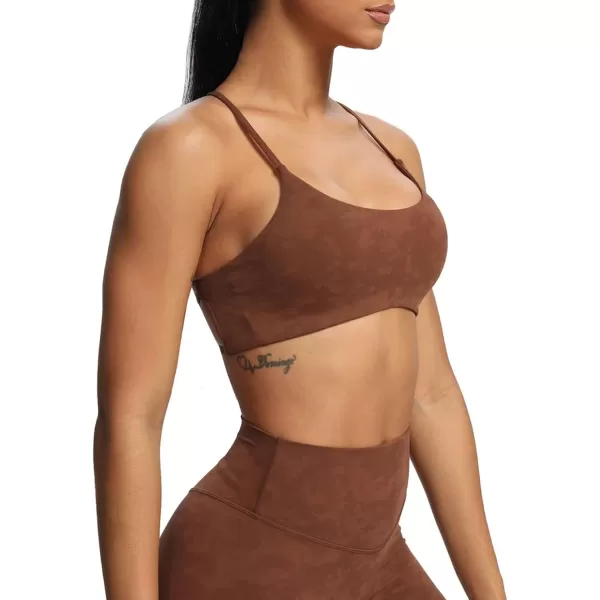 Aoxjox Womens Workout Sports Bras Fitness Backless Padded Ivy Low Impact Bra Yoga Crop Tank TopCloud Brown