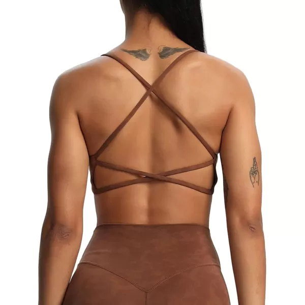 Aoxjox Womens Workout Sports Bras Fitness Backless Padded Ivy Low Impact Bra Yoga Crop Tank TopCloud Brown