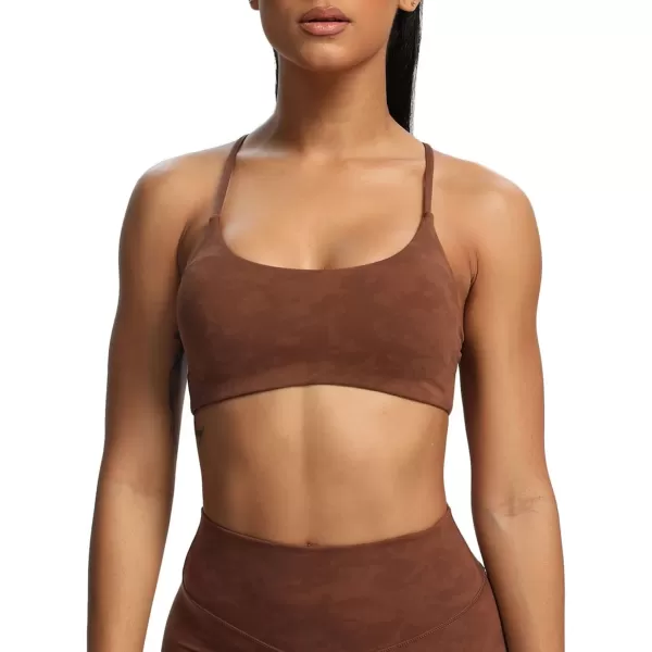 Aoxjox Womens Workout Sports Bras Fitness Backless Padded Ivy Low Impact Bra Yoga Crop Tank TopCloud Brown