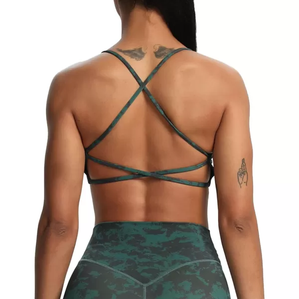 Aoxjox Womens Workout Sports Bras Fitness Backless Padded Ivy Low Impact Bra Yoga Crop Tank TopCloud Dark Green