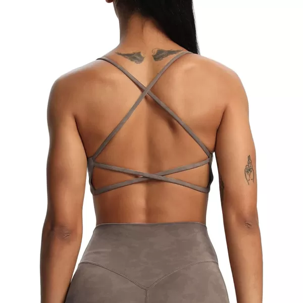 Aoxjox Womens Workout Sports Bras Fitness Backless Padded Ivy Low Impact Bra Yoga Crop Tank TopCloud Fade Mocha