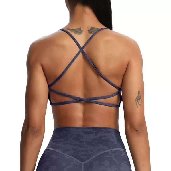 Aoxjox Womens Workout Sports Bras Fitness Backless Padded Ivy Low Impact Bra Yoga Crop Tank TopCloud Navy