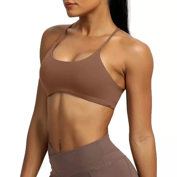 Aoxjox Womens Workout Sports Bras Fitness Backless Padded Ivy Low Impact Bra Yoga Crop Tank TopDandelion Brown