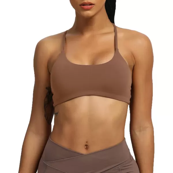 Aoxjox Womens Workout Sports Bras Fitness Backless Padded Ivy Low Impact Bra Yoga Crop Tank TopDandelion Brown