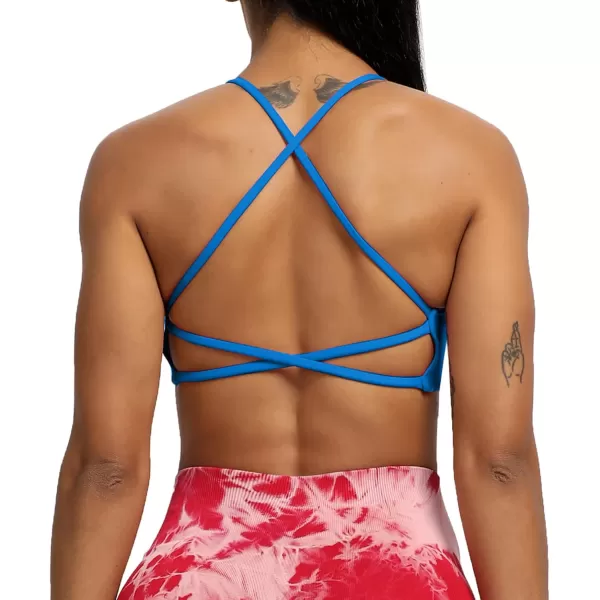 Aoxjox Womens Workout Sports Bras Fitness Backless Padded Ivy Low Impact Bra Yoga Crop Tank TopDirectoire Blue