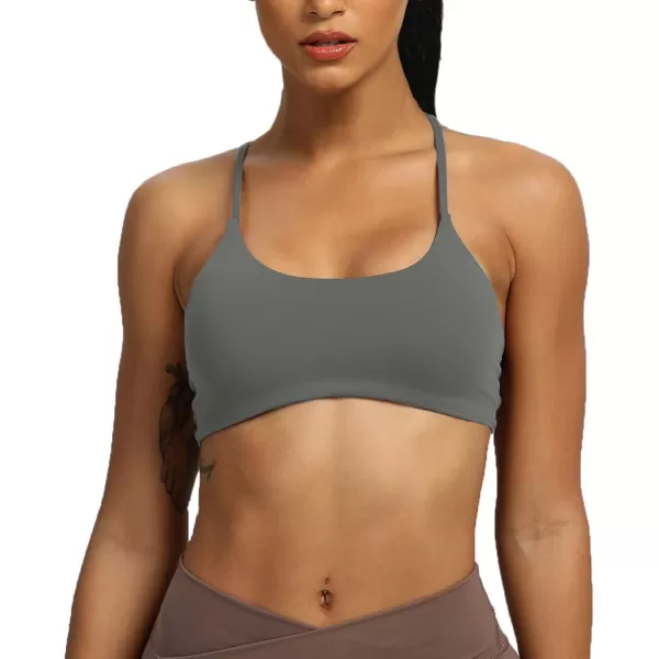 Aoxjox Womens Workout Sports Bras Fitness Backless Padded Ivy Low Impact Bra Yoga Crop Tank TopIron Grey