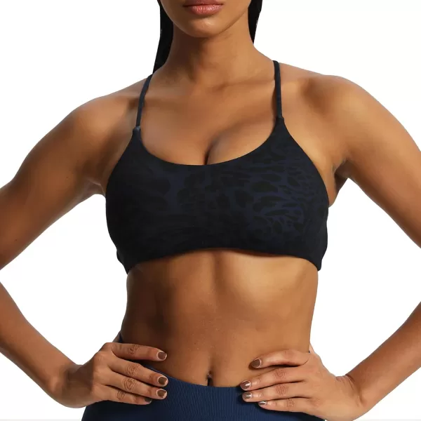 Aoxjox Womens Workout Sports Bras Fitness Backless Padded Ivy Low Impact Bra Yoga Crop Tank TopMidnight Leaf Print