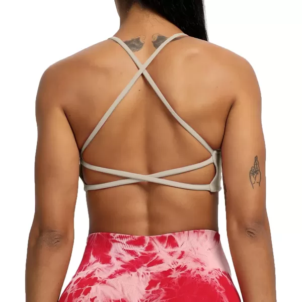 Aoxjox Womens Workout Sports Bras Fitness Backless Padded Ivy Low Impact Bra Yoga Crop Tank TopMink