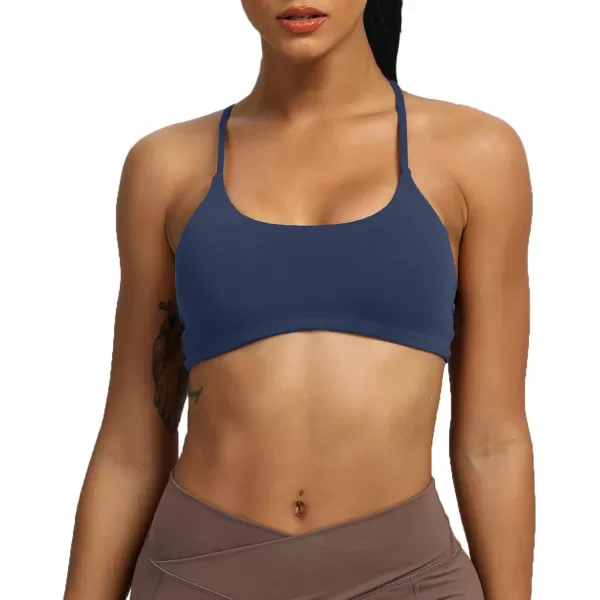 Aoxjox Womens Workout Sports Bras Fitness Backless Padded Ivy Low Impact Bra Yoga Crop Tank TopNavy
