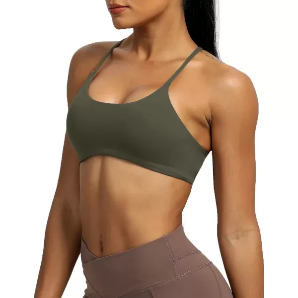 Aoxjox Womens Workout Sports Bras Fitness Backless Padded Ivy Low Impact Bra Yoga Crop Tank TopOlive Green