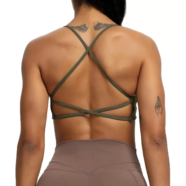 Aoxjox Womens Workout Sports Bras Fitness Backless Padded Ivy Low Impact Bra Yoga Crop Tank TopOlive Green