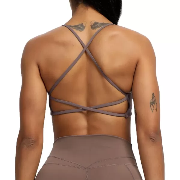 Aoxjox Womens Workout Sports Bras Fitness Backless Padded Ivy Low Impact Bra Yoga Crop Tank TopPlum Truffle