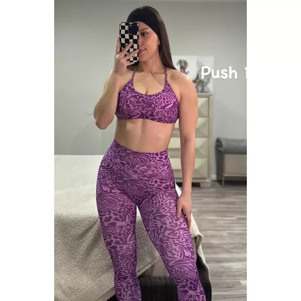 Aoxjox Womens Workout Sports Bras Fitness Backless Padded Ivy Low Impact Bra Yoga Crop Tank TopPurple Leaf Print