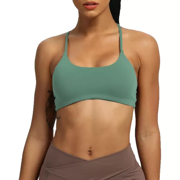 Aoxjox Womens Workout Sports Bras Fitness Backless Padded Ivy Low Impact Bra Yoga Crop Tank TopSage Green