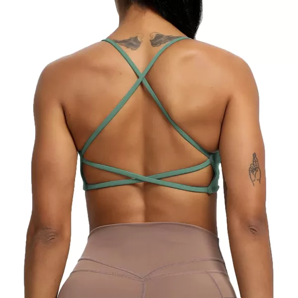 Aoxjox Womens Workout Sports Bras Fitness Backless Padded Ivy Low Impact Bra Yoga Crop Tank TopSage Green