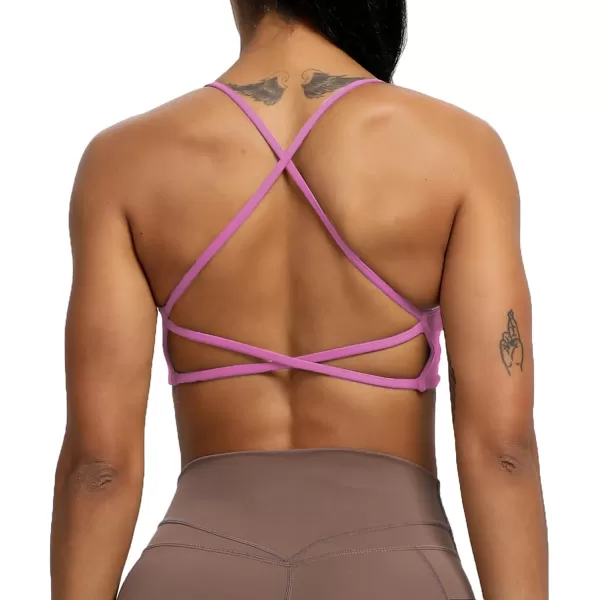 Aoxjox Womens Workout Sports Bras Fitness Backless Padded Ivy Low Impact Bra Yoga Crop Tank TopSpring Crocus