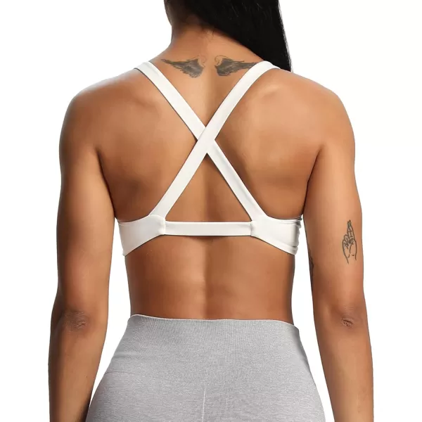 Aoxjox Womens Workout Sports Bras Fitness Backless Padded Satara Low Impact Bra Yoga Crop Tank TopA White