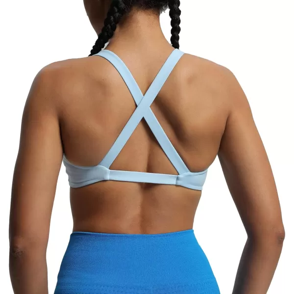 Aoxjox Womens Workout Sports Bras Fitness Backless Padded Satara Low Impact Bra Yoga Crop Tank TopAiry Blue