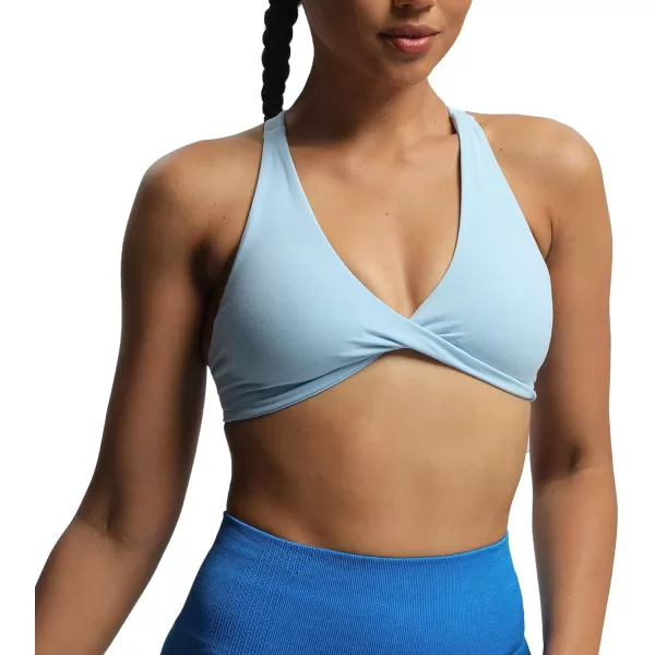 Aoxjox Womens Workout Sports Bras Fitness Backless Padded Satara Low Impact Bra Yoga Crop Tank TopAiry Blue