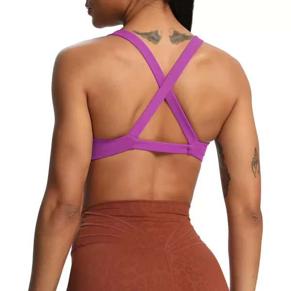 Aoxjox Womens Workout Sports Bras Fitness Backless Padded Satara Low Impact Bra Yoga Crop Tank TopCattleya Purple