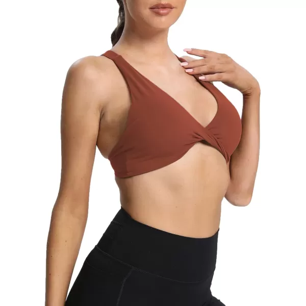 Aoxjox Womens Workout Sports Bras Fitness Backless Padded Satara Low Impact Bra Yoga Crop Tank TopCherry Mahogany