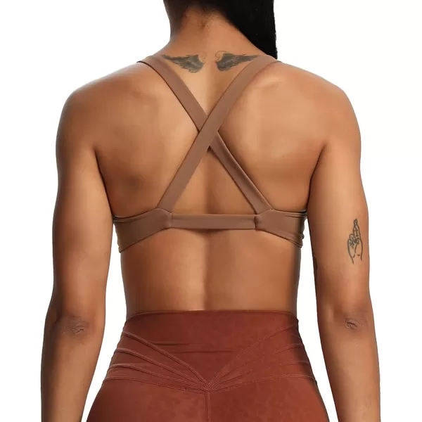 Aoxjox Womens Workout Sports Bras Fitness Backless Padded Satara Low Impact Bra Yoga Crop Tank TopDandelion Brown