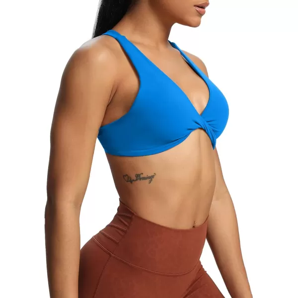 Aoxjox Womens Workout Sports Bras Fitness Backless Padded Satara Low Impact Bra Yoga Crop Tank TopDirectoire Blue