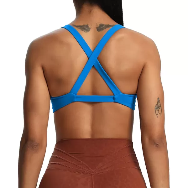 Aoxjox Womens Workout Sports Bras Fitness Backless Padded Satara Low Impact Bra Yoga Crop Tank TopDirectoire Blue