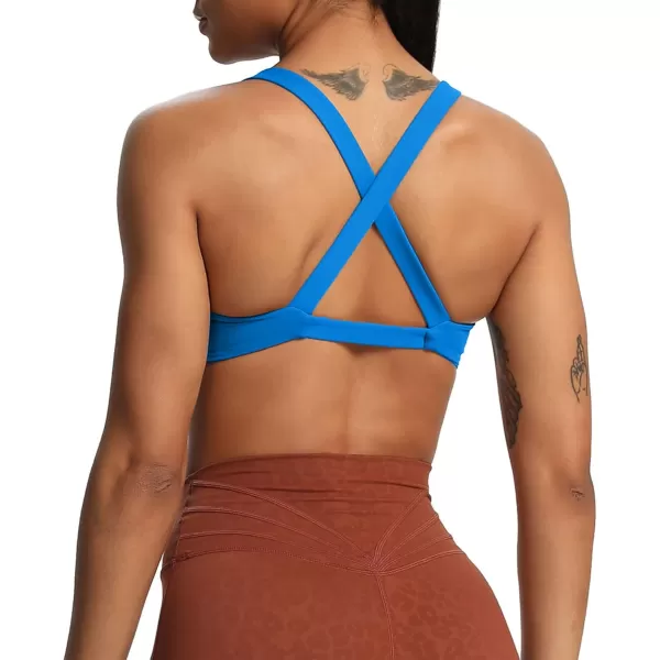 Aoxjox Womens Workout Sports Bras Fitness Backless Padded Satara Low Impact Bra Yoga Crop Tank TopDirectoire Blue