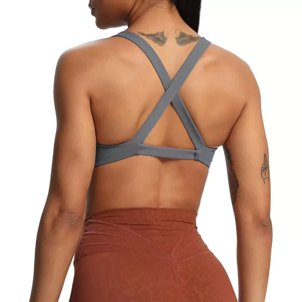 Aoxjox Womens Workout Sports Bras Fitness Backless Padded Satara Low Impact Bra Yoga Crop Tank TopIron Grey