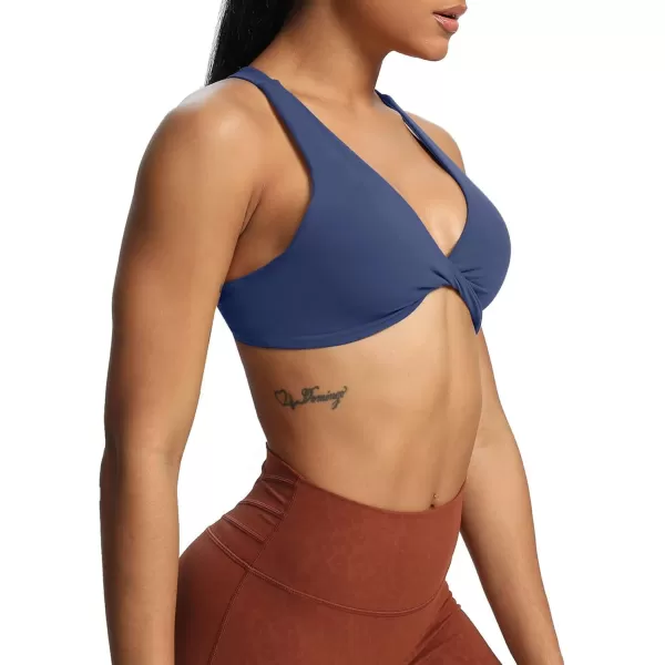 Aoxjox Womens Workout Sports Bras Fitness Backless Padded Satara Low Impact Bra Yoga Crop Tank TopNavy